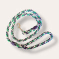Load image into Gallery viewer, Handmade rope dog leash in purple, white, green (made to order)
