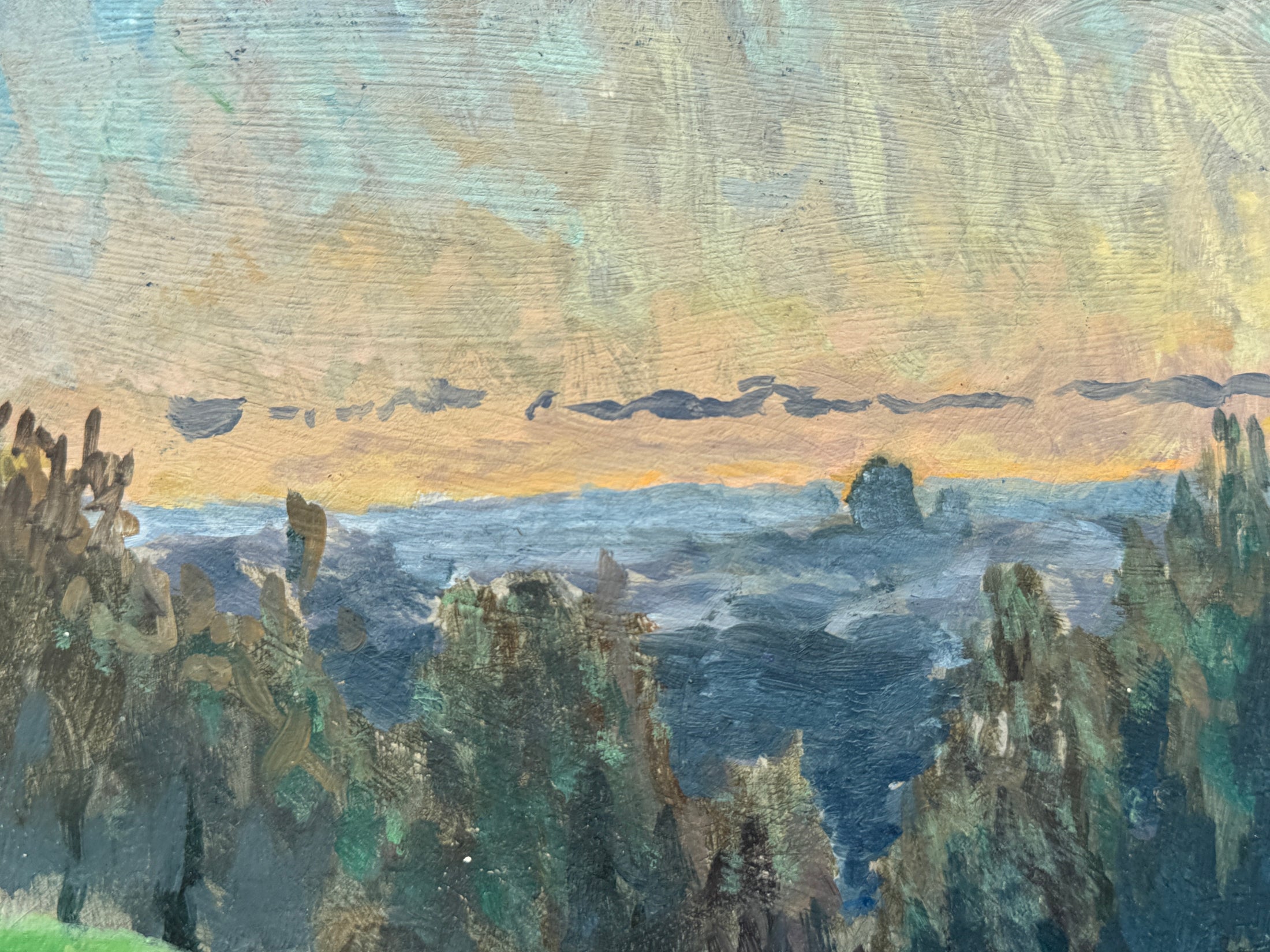 View near King's Clump Miniature: Oil Painting