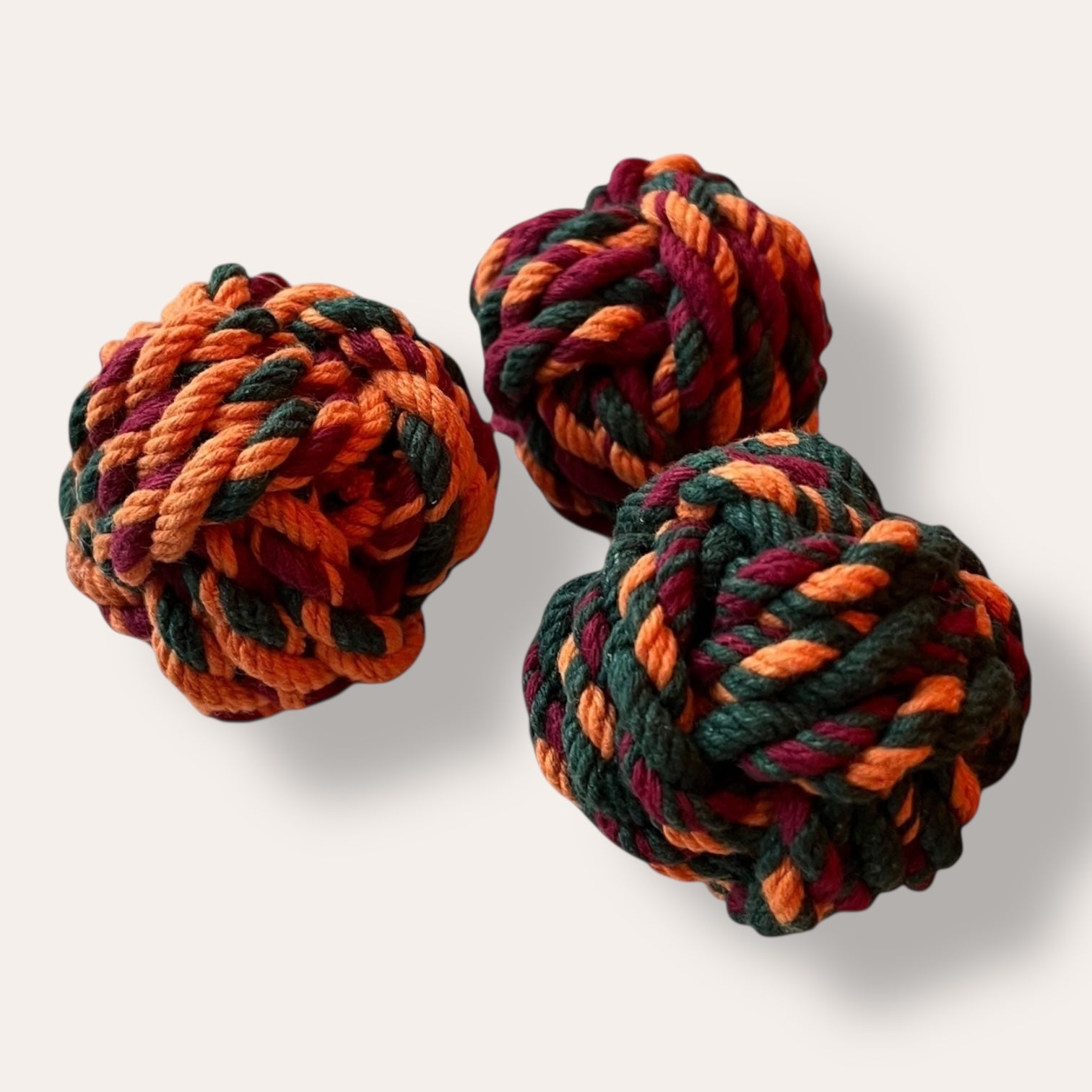 Handmade rope orange, purple, green juggling balls set of 3 (made to order)