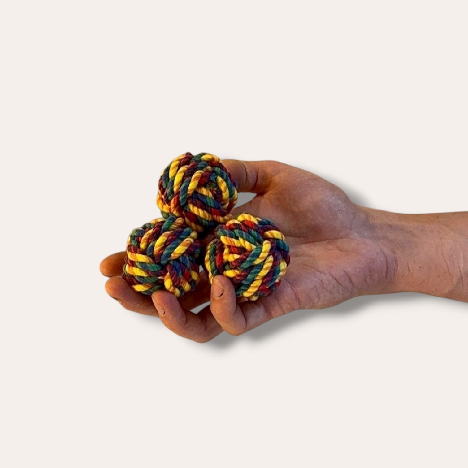 Handmade rope rainbow juggling balls set of 3 (made to order)