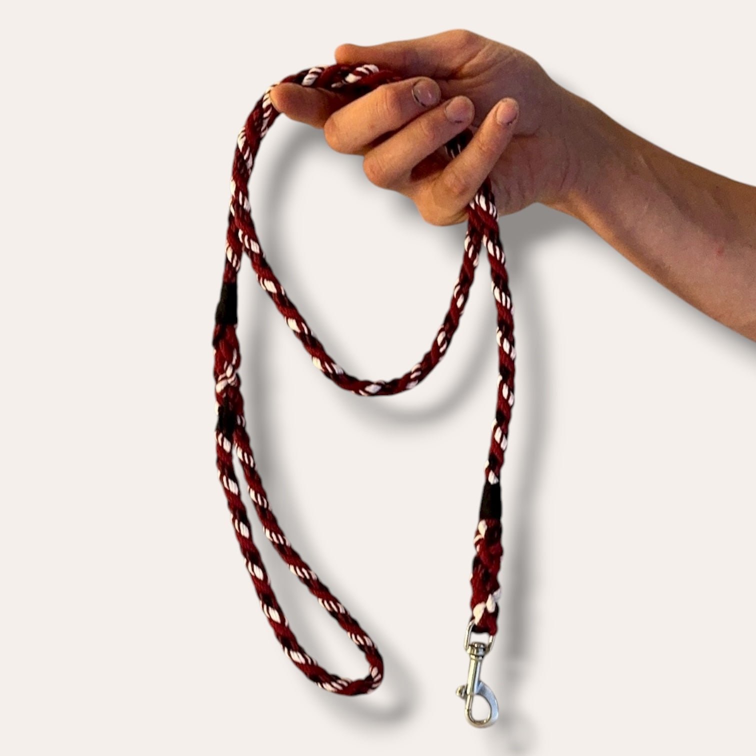 Handmade rope slim dog leash in red white and black (made to order)