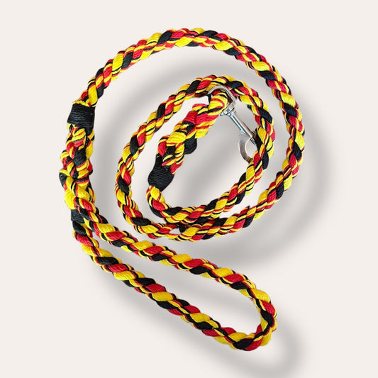 Handmade rope dog leash in red, yellow and black (made to order)